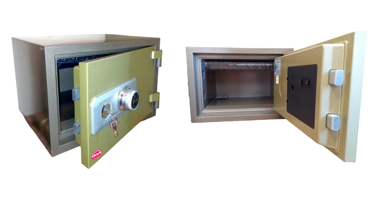 CAJA FUERTE DE ALTA SEGURIDAD CONTRA INCENDIO CON COMBINACIÒN Y LLAVE DE PUNTOS.