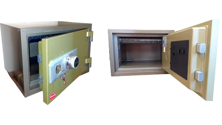 CAJA FUERTE DE ALTA SEGURIDAD CONTRA INCENDIO CON COMBINACIÒN Y LLAVE DE PUNTOS.
